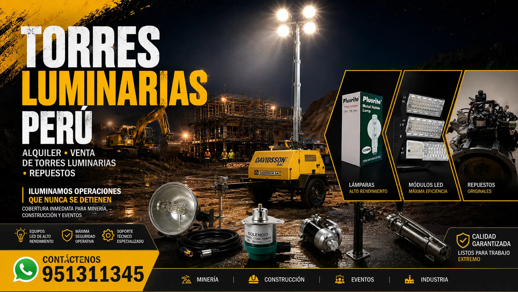 TORRES LUMINARIAS PERÚ - Alquiler de maquinarias y venta de repuestos